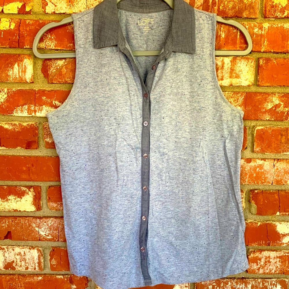 LOFT Button Up Sleeveless Top - Heather Blue